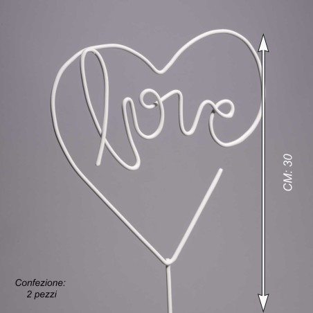 Pick "Love" in metallo 2 PZ - 30 Cm / Bianco