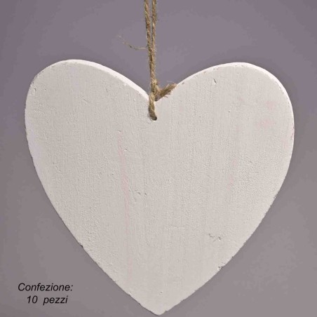 Cuori in legno 10 PZ - 14,5x15,5 Cm / Bianco
