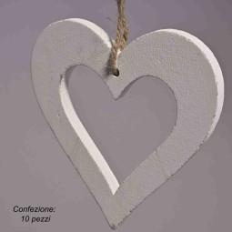 Cuori in legno 10 PZ - 10x10 Cm / Bianco