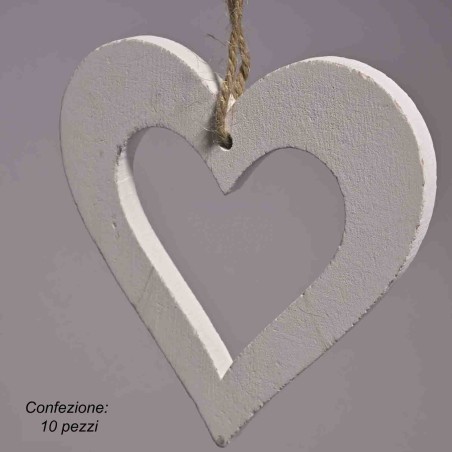 Cuori in legno 10 PZ - 10x10 Cm / Bianco