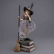 Strega in resina su libri - 33 Cm