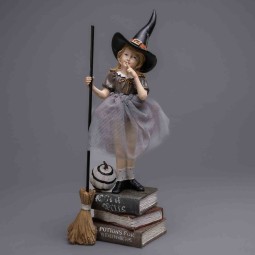 Strega in resina su libri - 33 Cm