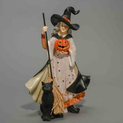 Strega in resina con zucca a LED - 20x,x15x32 Cm