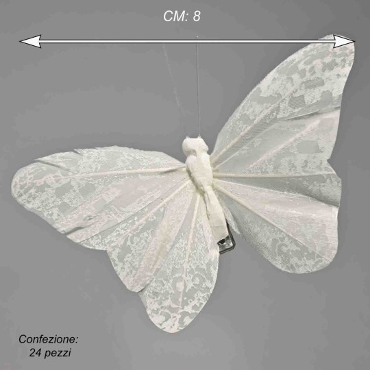 Farfalle con clip 24 PZ - 8 Cm / Bianco
