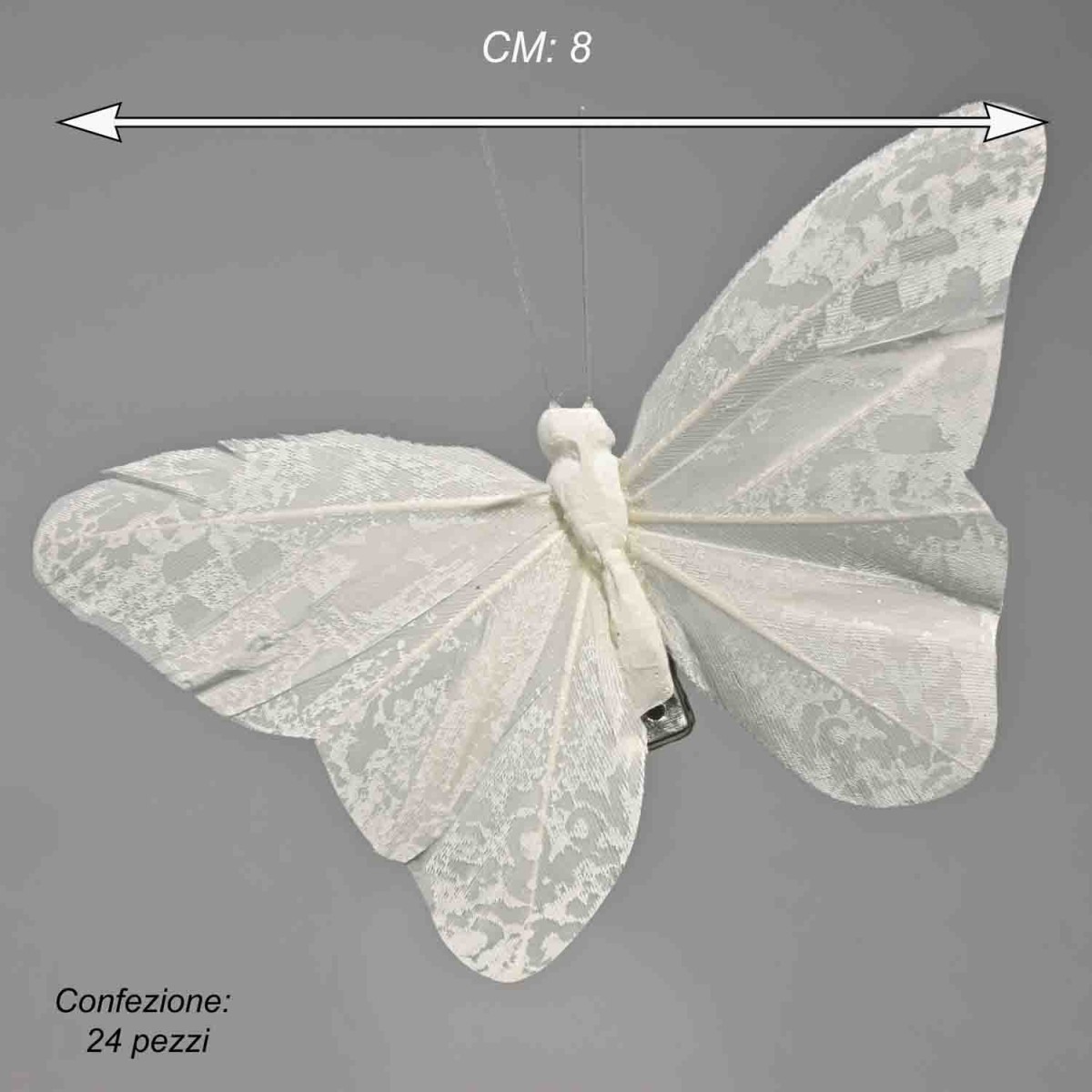 Farfalle con clip 24 PZ - 8 Cm / Bianco