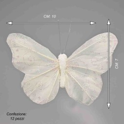 Farfalle su clip 12 PZ - 10 Cm / Bianco