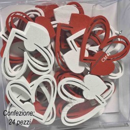 Cuori in legno 24 PZ - 4x4 Cm / Rosso e bianco