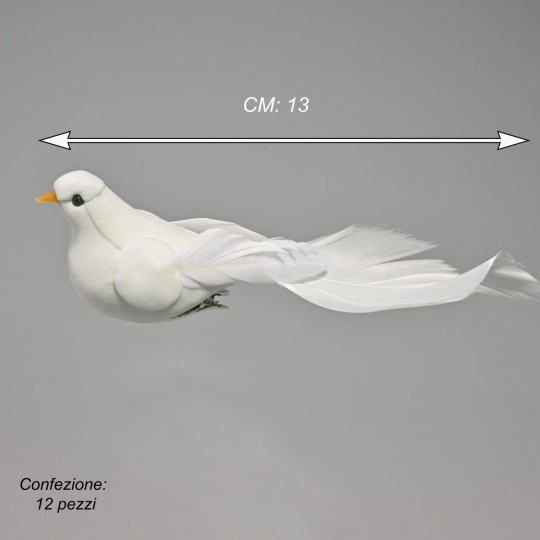 Colombe su clip 12 PZ - 13 Cm / Bianco