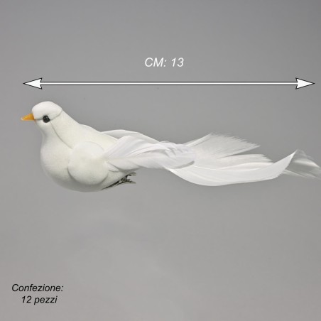 Colombe su clip 12 PZ - 13 Cm / Bianco