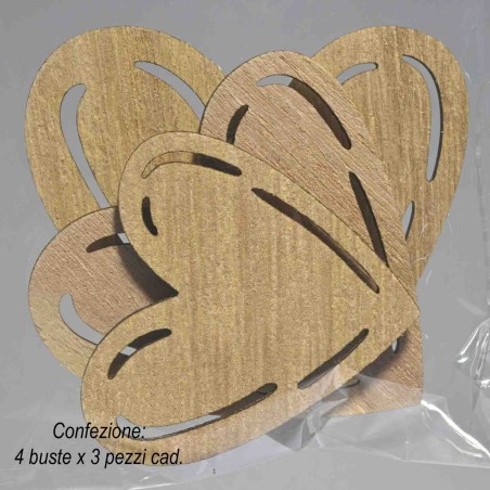 Cuori legno con magnete 12 PZ - 5,5x5,5 Cm / Naturale