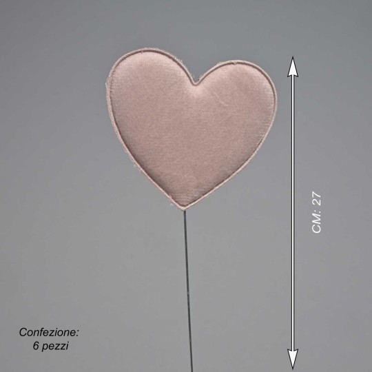 Cuori in velluto su pick 6 PZ - 27 Cm / Rosa