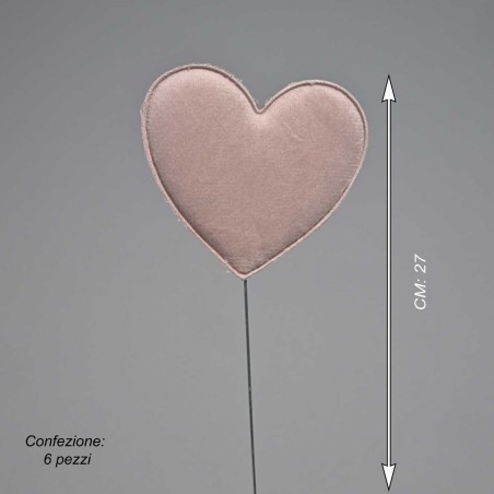 Cuori in velluto su pick 6 PZ - 27 Cm / Rosa