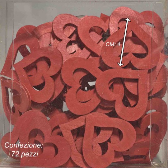 Cuori in legno 72 PZ - 4x4 Cm / Rosso