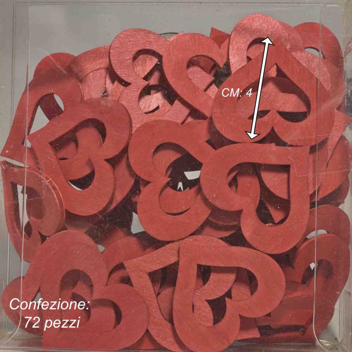 Cuori in legno 72 PZ - 4x4 Cm / Rosso