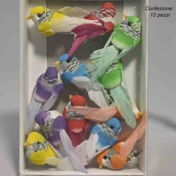 Uccellini con clip 12 PZ - 5 Cm / Mix Color