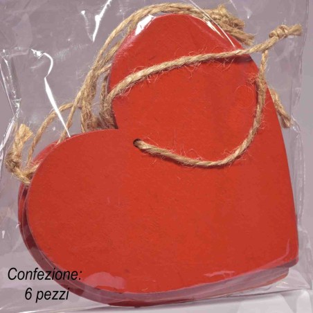 Cuori legno da appendere 6 PZ - 10x10 Cm / Rosso