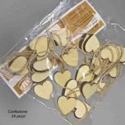 Cuori legno da appendere 24 PZ - 2x2 Cm / Naturale