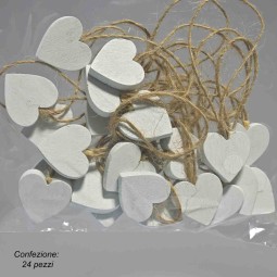 Cuori legno da appendere 24 PZ - 2x2 Cm / Bianco