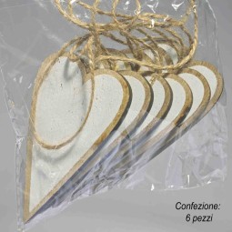 Cuori legno da appendere 6 PZ - 5x8,5 Cm / Bianco & Naturale