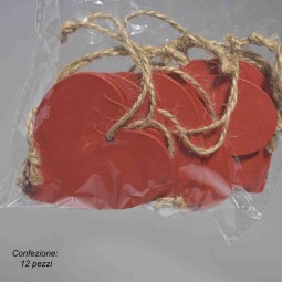 Cuori legno da appendere 12 PZ - 6x6 Cm / Rosso