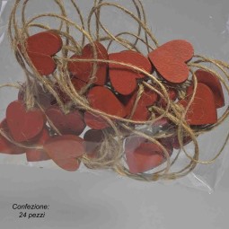 Cuore legno da appendere 24 PZ - 2x2 Cm / Rosso