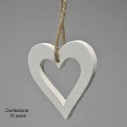 Cuori legno da appendere 10 PZ - 7x7 Cm / Bianco