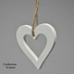 Cuori legno da appendere 10 PZ - 7x7 Cm / Bianco