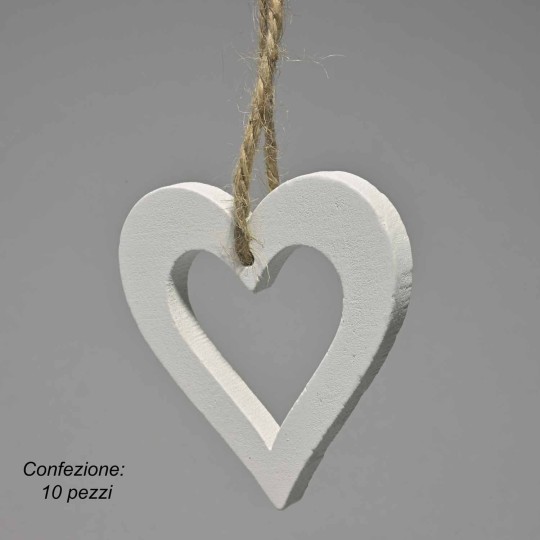 Cuori legno da appendere 10 PZ - 7x7 Cm / Bianco