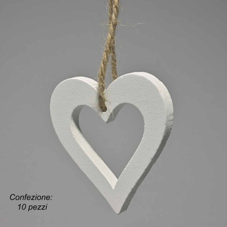 Cuori legno da appendere 10 PZ - 7x7 Cm / Bianco