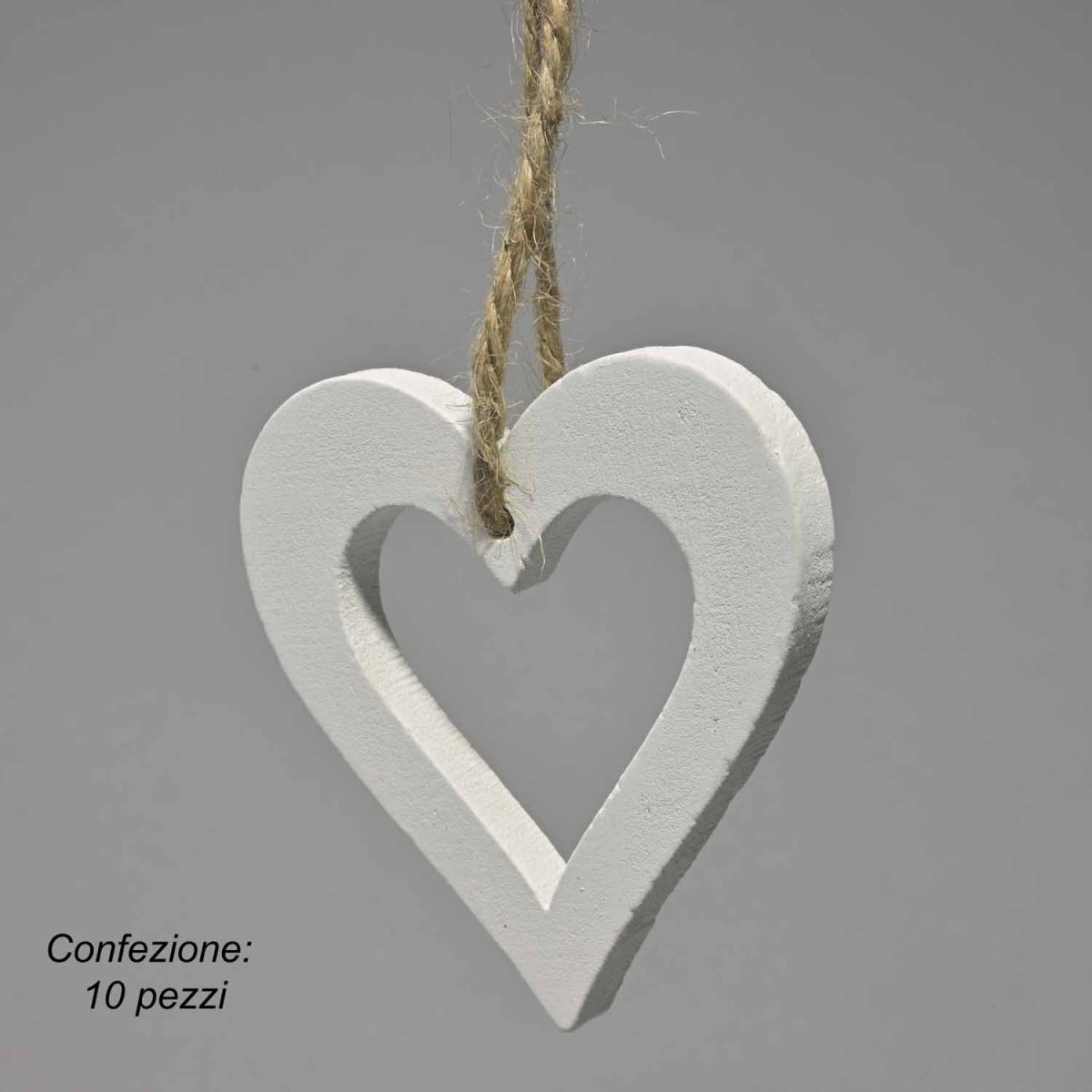 Cuori legno da appendere 10 PZ - 7x7 Cm / Bianco
