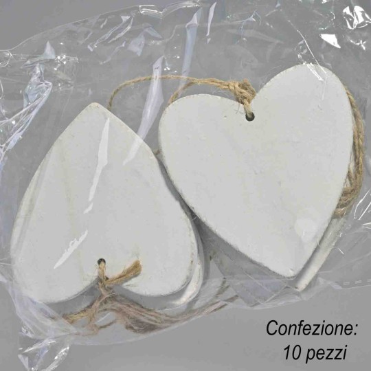 Cuori legno da appendere 10 PZ - 6,5x7 Cm / Bianco