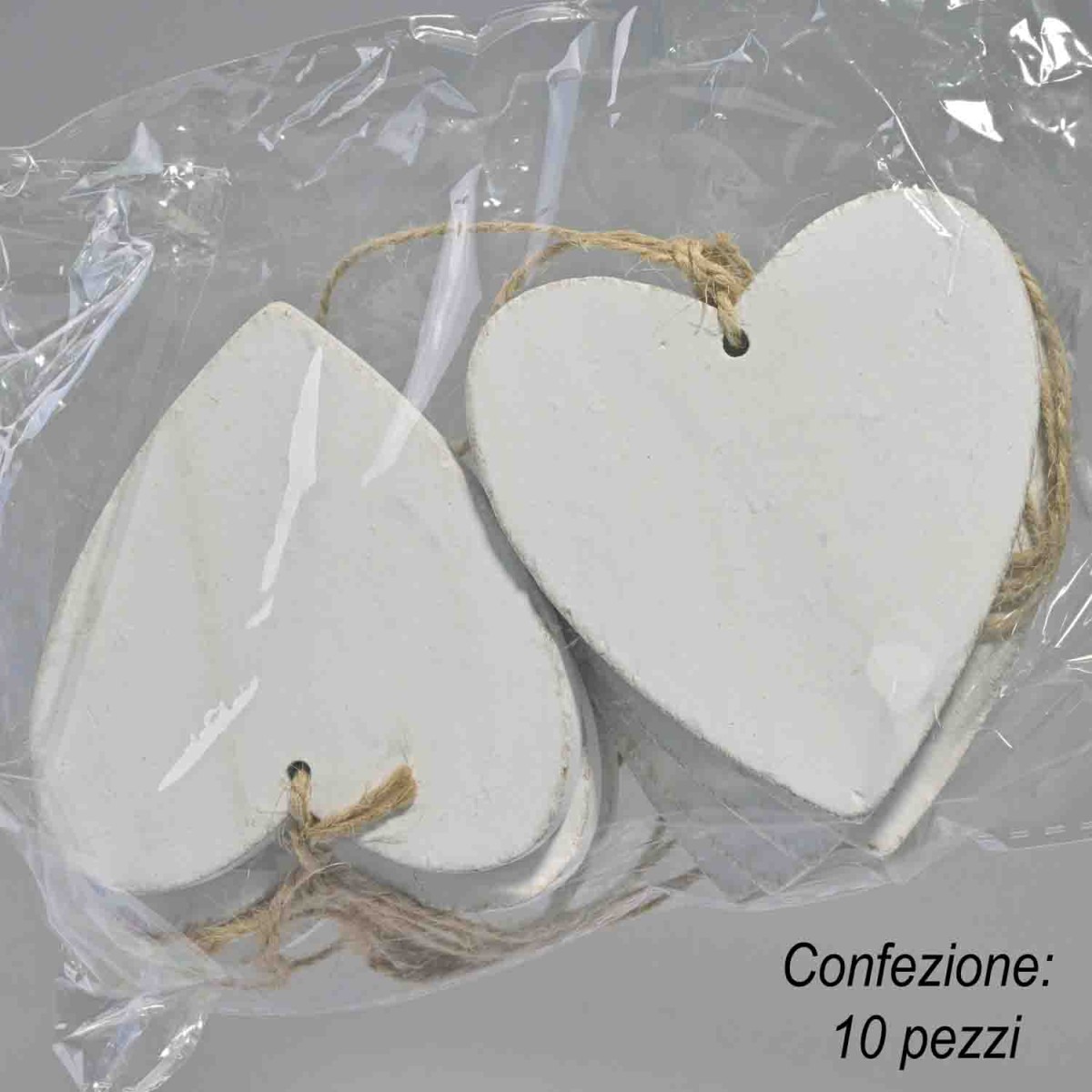 Cuori legno da appendere 10 PZ - 6,5x7 Cm / Bianco