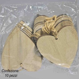 Cuori legno da appendere 10 PZ - 6,5x7 Cm / Naturale