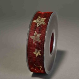 Nastro "Brixen" con stelle - 25 Mm x 15 M / Rosso