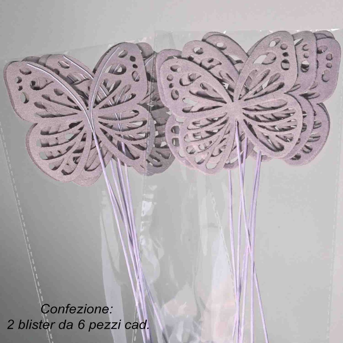 Farfalle in velluto su pick 12 pezzi - 27 Cm / Viola