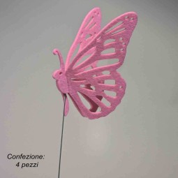 Farfalle su pick 6 Pezzi - 55 Cm / Rosa