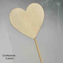 Cuori legno su pick 2 PZ - 28 Cm / Naturale