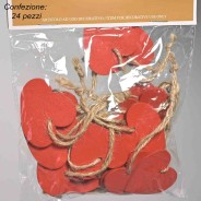 Cuori legno da appendere 24 PZ - 4x4 Cm / Rosso