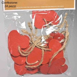 Cuori legno da appendere 24 PZ - 4x4 Cm / Rosso