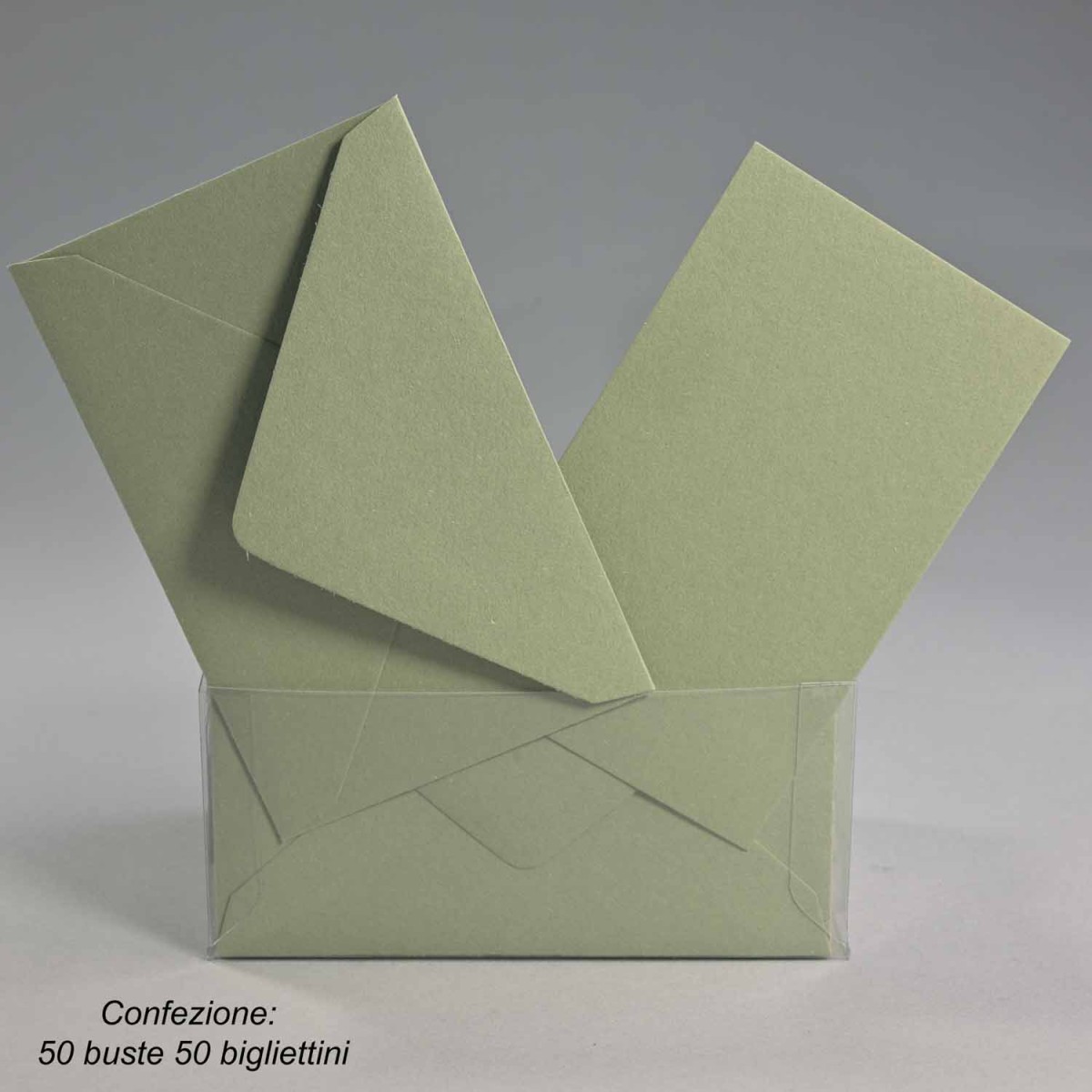 Bigliettini e buste in carta riciclata 50 PZ - 7x11 Cm / Verde salvia