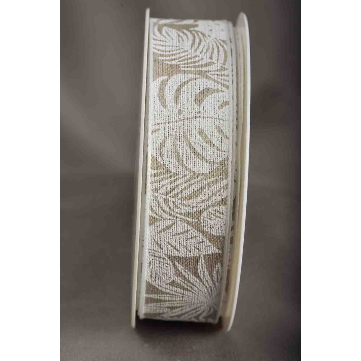 Nastro in lino stampato "Foglie tropicali" - 25 Mm x 15 M / Bianco