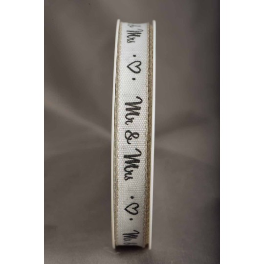 Nastro in tessuto "Mr and Mrs" 15 MM - 2 Colori - Bianco