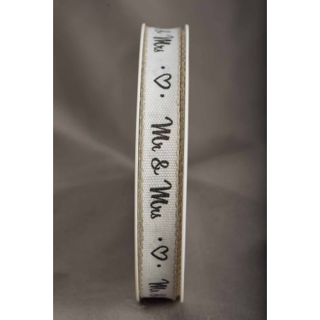 Nastro in tessuto "Mr and Mrs" 15 MM - 2 Colori - Bianco