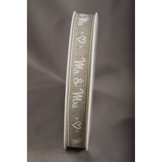 Nastro in tessuto "Mr and Mrs" 15 MM - 2 Colori - Beige