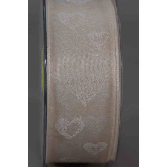 Nastro Goldina a cuori disponibile nei colori panna e verde altezza: MM 40 - Panna
