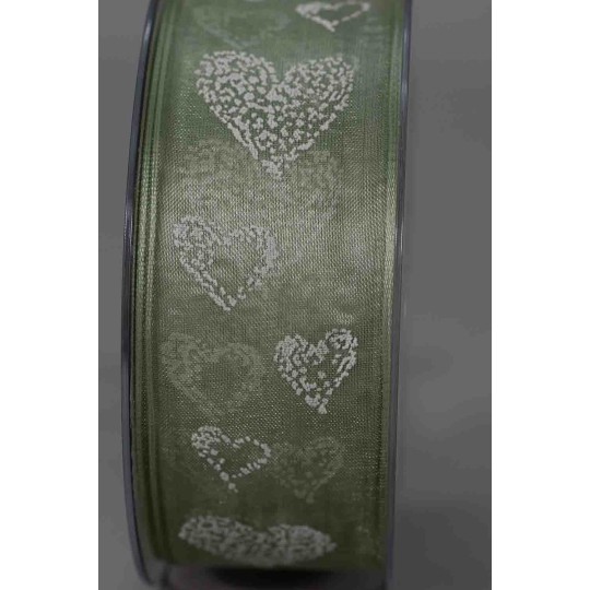 Nastro Goldina a cuori disponibile nei colori panna e verde altezza: MM 40 - Verde