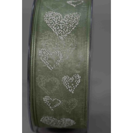 Nastro Goldina a cuori disponibile nei colori panna e verde altezza: MM 40 - Verde