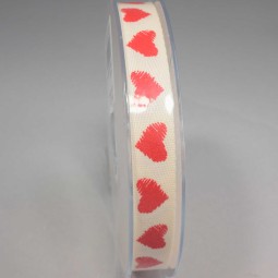 Nastro "Twill" con cuori - 15 Mm x 20 M / Panna