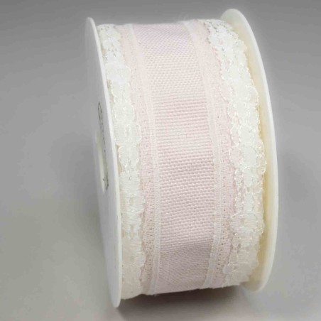 Nastro "Pizzo" - 40 Mm x 5 M / Rosa & bianco