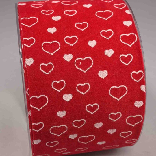 Nastro in velluto con cuori - 70 Mm x 15 M / Rosso